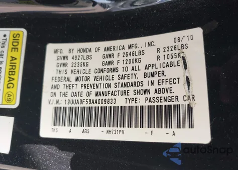 2010 Acura Tl 3.7 from USA, damaged, VIN 19UUA9F59AA009833